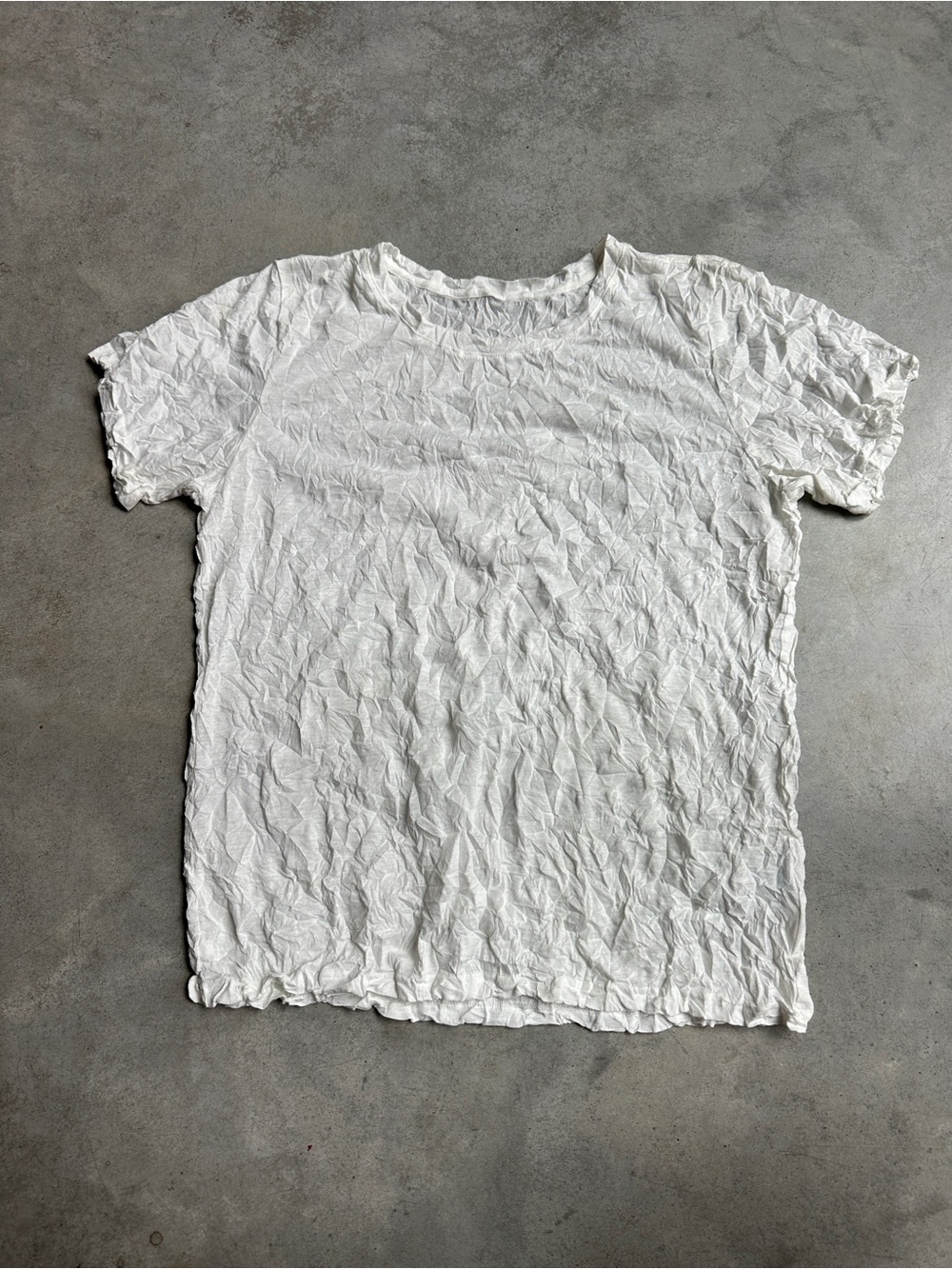Issey Miyake White Crinkled Short-Sleeve Crewneck Top